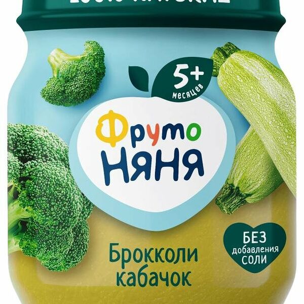 Пюре ФрутоНяня натуральное из капусты брокколи и кабачков с 5 мес., 110 г