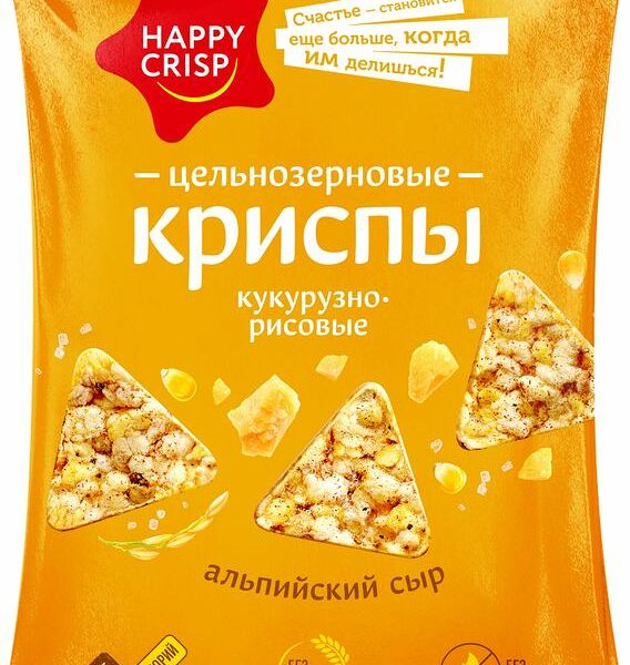 Чипсы цельнозерновые Happy Crisp кукурузно-рисовые со вкусом сыра, 50г