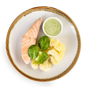 Лосось атлантический (сёмга) филе-кусок на пару с цветной капустой и соусом песто Азбука Life