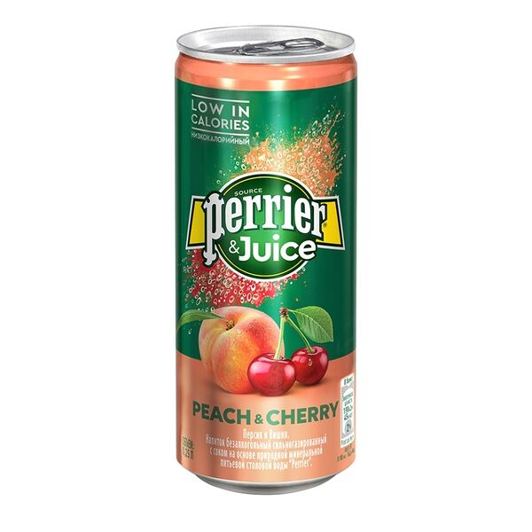 Напиток сокосодержащий Perrier&Juice персик и вишня сильногазированный 250 мл