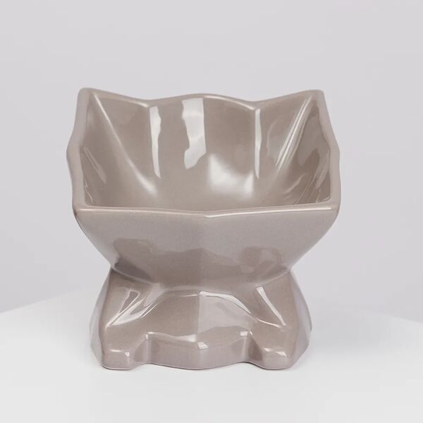 Миска керамическая для кошек и собак Кошечка, 160 мл, 13х11 см, серая