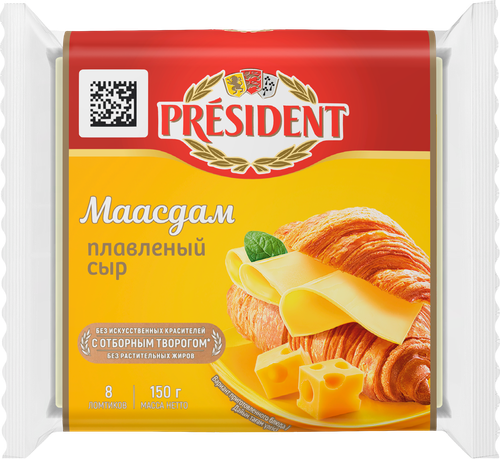 

Сыр плавленый President Маасдам слайсы 40% БЗМЖ 150 г