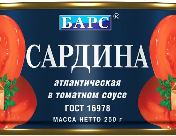 Сардина Барс Атлантическая в томатном соусе 250 г
