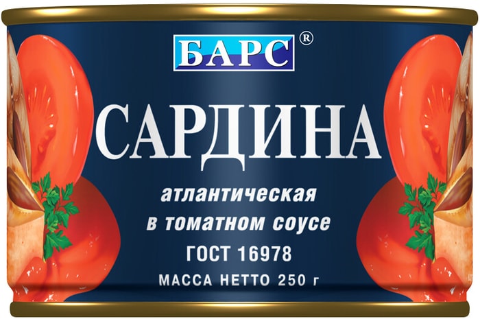 

Сардина Барс Атлантическая в томатном соусе 250 г