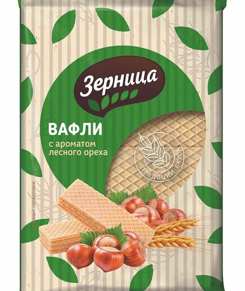 Вафли Зерница с жировой начинкой со вкусом лесного ореха, 200г