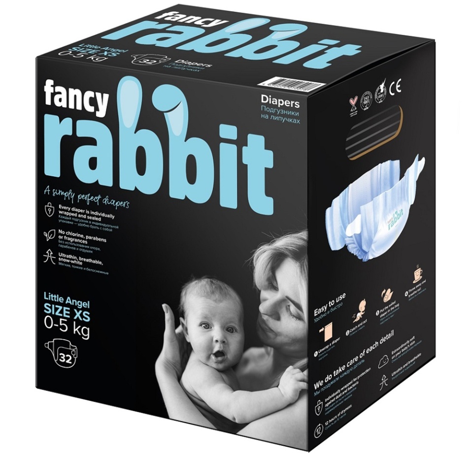 

Подгузники Rabbit 0-5 кг, Xs, Black Rabbit Llc 32 шт., США