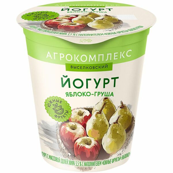 Йогурт АК Выселковский Южные Фрукты Яблоко-Груша с наполнителем 3.5% 300г