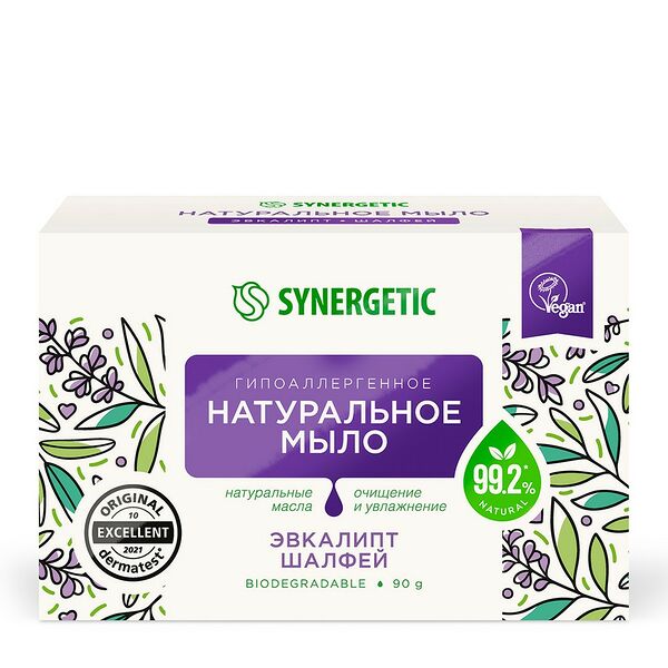 Мыло туалетное Synergetic Эвкалипт и шалфей, натуральное, 90 г