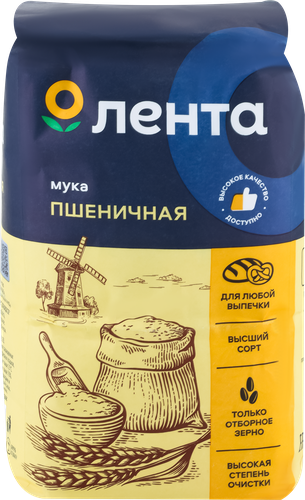 

Мука Лента пшеничная хлебопекарная высший сорт 2 кг