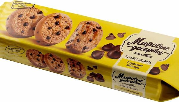 Печенье Брянконфи Мировые десерты с кусочками шоколада сдобное, 170г
