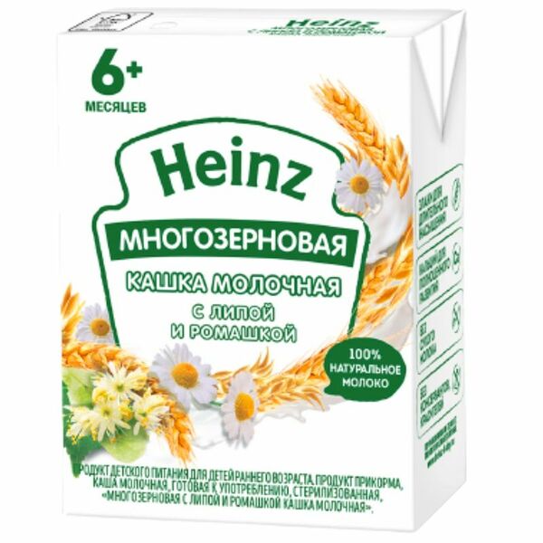 Кашка Heinz многозерновая с липой и ромашкой молочная с 6 месяцев, 0.2л