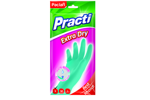 Перчатки резиновые Paclan Practi Extra Dry с флокированным покрытием размер S