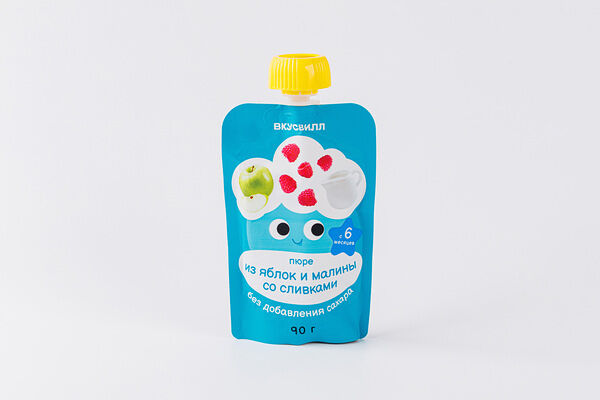 Пюре из яблок и малины со сливками, 90 г