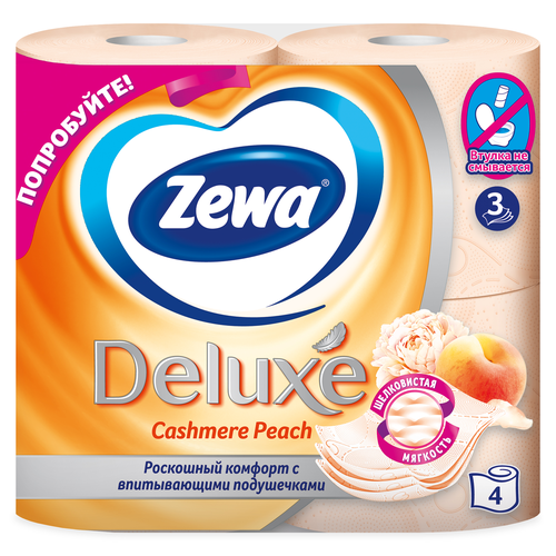 

Туалетная бумага Zewa Deluxe Персик 3 слоя 4 рулона