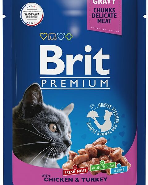 Влажный корм для кошек Brit Premium с цыпленком и индейкой 85г