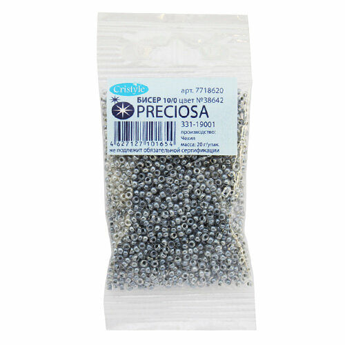 (38642) 331-19001-10/0 Бисер прозрачный с цв.центром и покрытием 10/0, круг.отв., 20гр Preciosa,упак