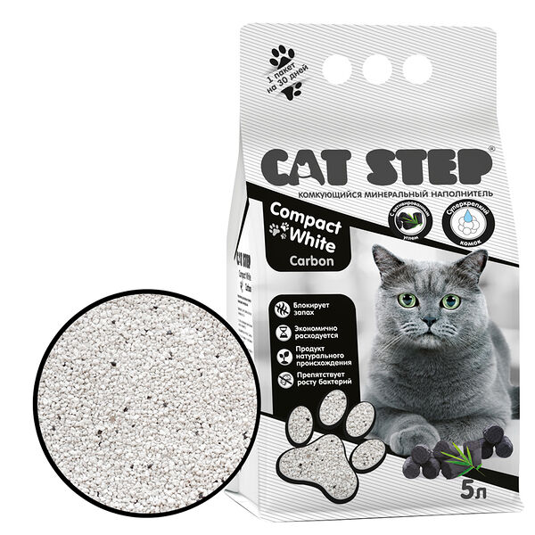 Наполнитель для кошачьих туалетов Cat step compact white carbon минеральный комкующийся 5 л