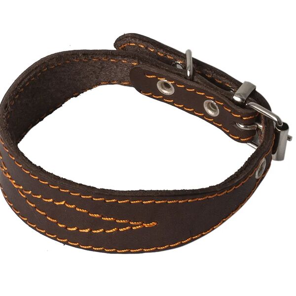 Ошейник для левретки таксы кожаный прошитый двойной (спилок) 32-41 см