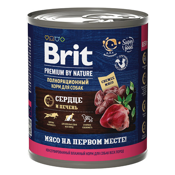 Корм влажный для собак BRIT Premium by Nature Сердце и печень