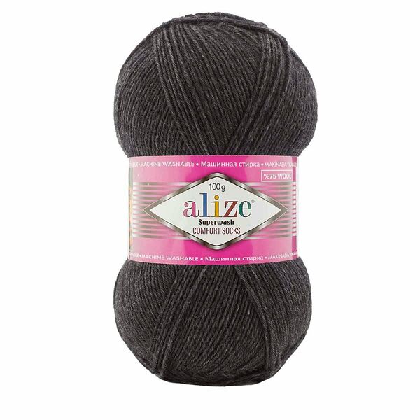 Пряжа ALIZE 'Superwash Comfort Socks' 100гр. 420м. (75% SW шерсть, 25% полиамид)(521 антрацит)