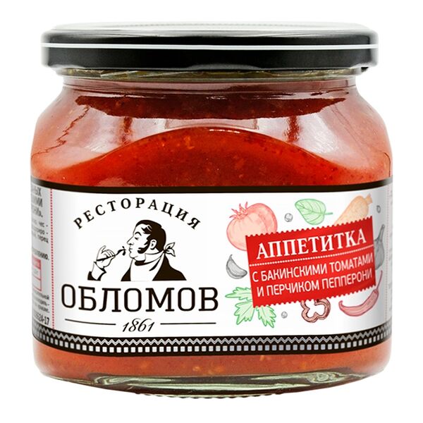 Закуска овощная Ресторация Обломов Аппетитка с бакинскими томатами и перчиком пепперони, 420 г