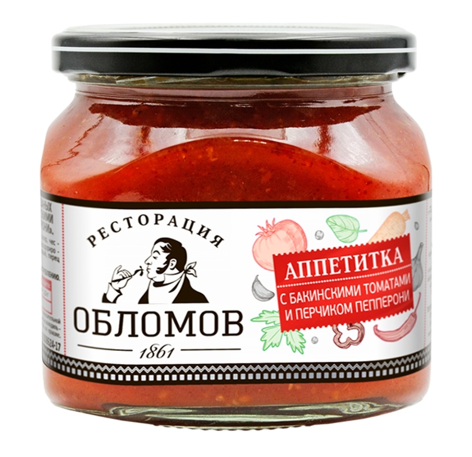 

Закуска овощная Ресторация Обломов Аппетитка с бакинскими томатами и перчиком пепперони, 420 г