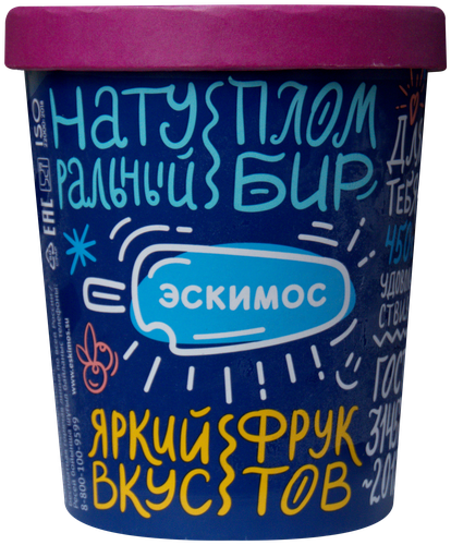 

Мороженое Эскимос пломбир с бананом и кусочками клубники 12% 450 г