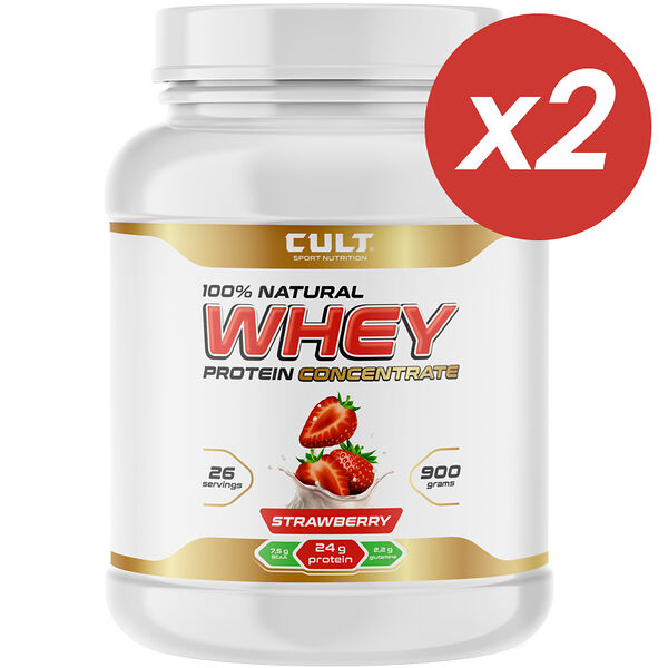 Cult 100% Whey Protein 75 (клубника) - 2 шт по 900 г