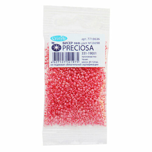 (38698) 331-19001-10/0 Бисер прозрачный с цв.центром и покрытием 10/0, круг.отв., 20гр Preciosa