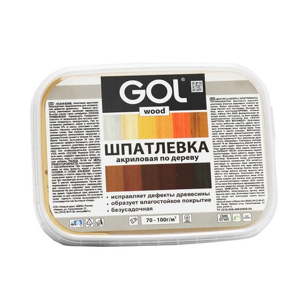 Шпатлевка по дереву акриловая GOL, светлый дуб, 150 г