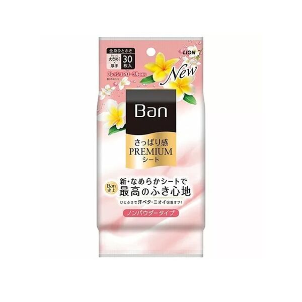 Дезодорант Ban Premium ионный для всего тела в форме салфеток с цветочным ароматом, Lion, 30 шт., Япония