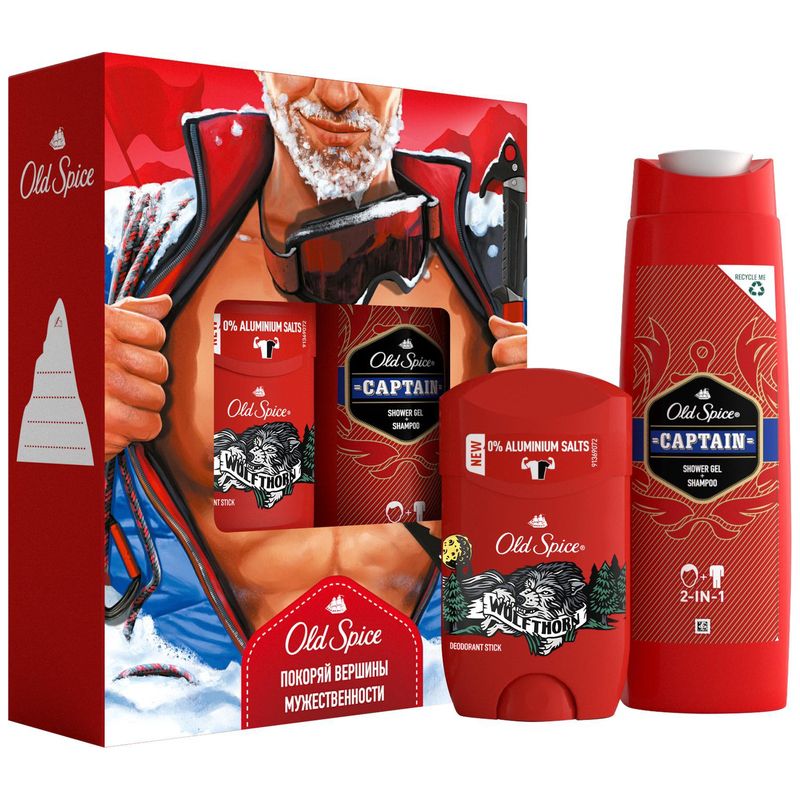 

Набор подарочный мужской Old Spice (Дезодорант-стик Wolfthorn, 50 мл + Шампунь-гель для душа Captain 2 в 1, 250 мл)