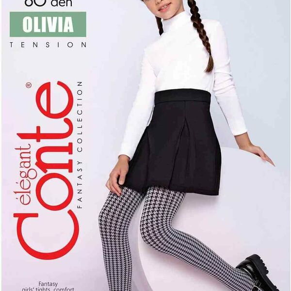 Колготки детские Conte-kids Olivia в гусиную лапку цвет: marino/синий-чёрный 60 den, 146-152 р-р