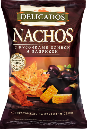 

Чипсы кукурузные Delicados Nachos с кусочками оливок и паприкой 150 г