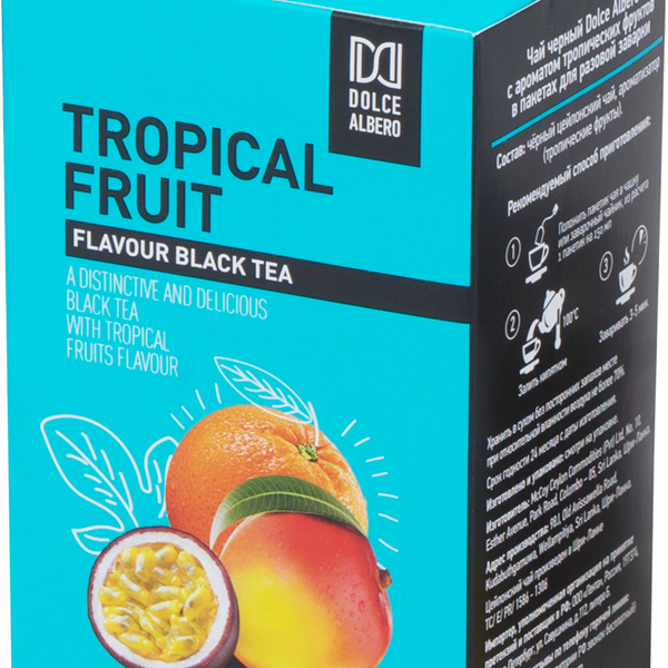Чай черный Dolce Albero с ароматом тропических фруктов в пакетиках, 20 шт