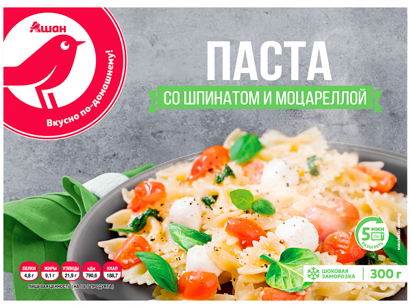 Паста АШАН Красная птица со шпинатом и моцареллой