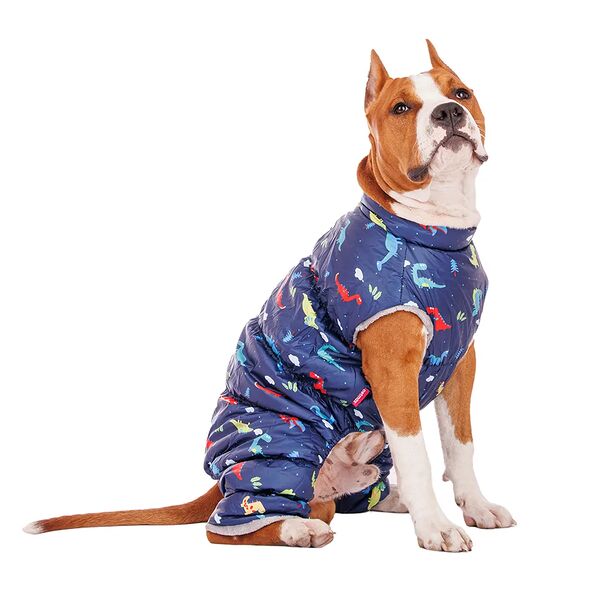 Комбинезон на молнии для собак с динозавриками 4XL синий (унисекс)
