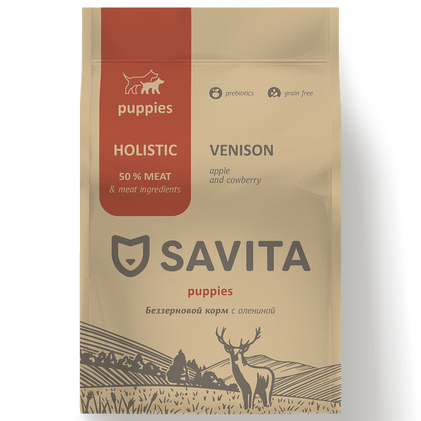 Сухой беззерновой корм Savita для щенков с олениной