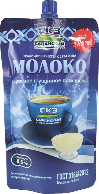 

Молоко сгущённое Саранский консервный завод с сахаром 8.5% 270 г