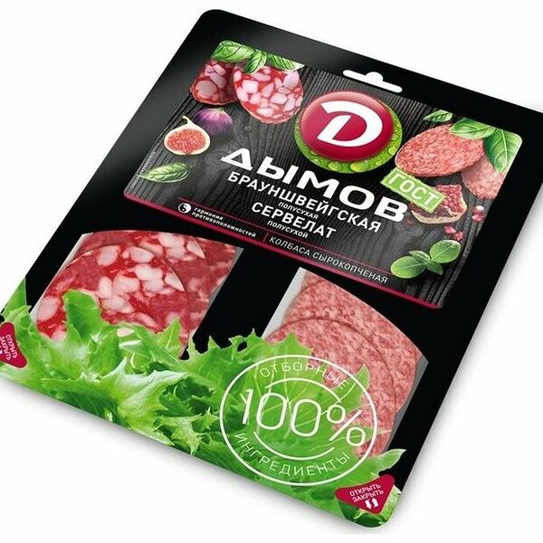 Колбаса сырокопчёная Дымов Ассорти Брауншвейгская-Сервелат полусухой