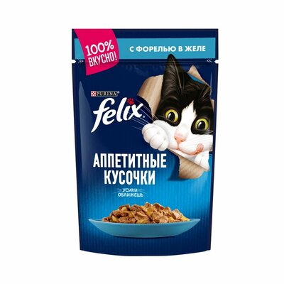 Влажный корм для кошек Felix Аппетитные кусочки в желе с форелью