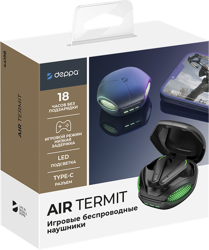 Наушники беспроводные DEPPA Air Termit, с микрофоном TWS, BT 5.3, gaming, Арт. 44198