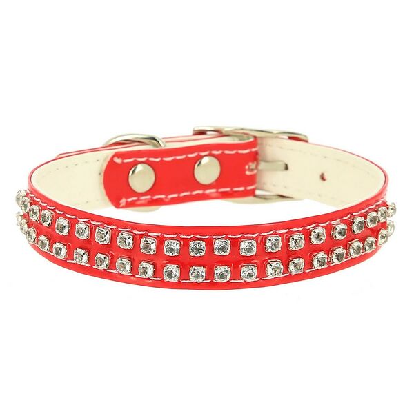 Ошейник для собак Каскад Синтетик двойной прошитый со стразами в 2 ряда 17мм, 25-31см