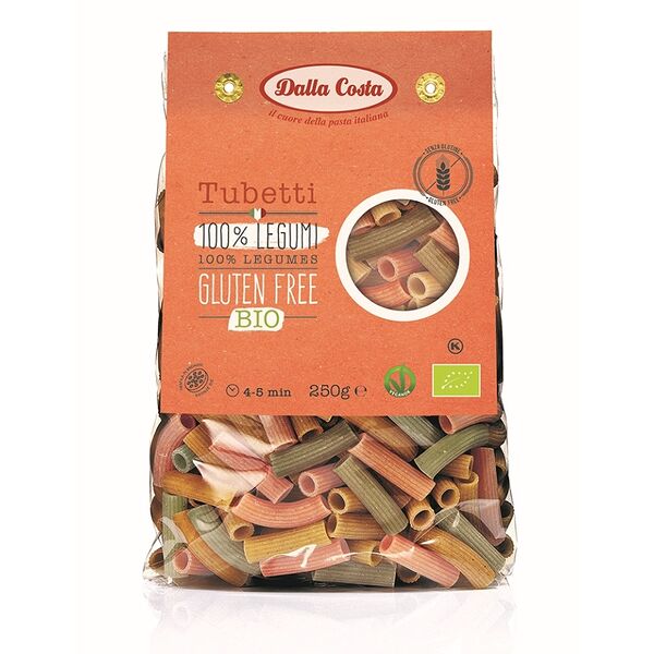 Макаронные изделия БИО: трубочки из муки бобовых культур, без глютена, Dalla Costa
