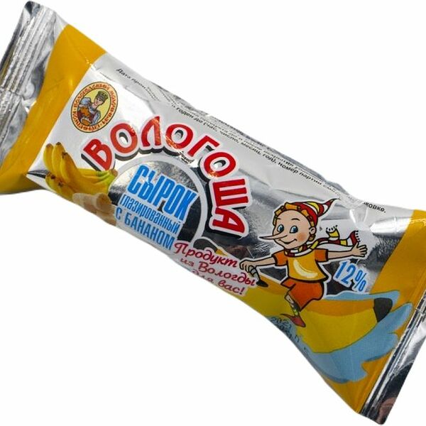 Сырок глазированный Вологоша Банан с фруктово-ягодным наполнителем 12% 30г