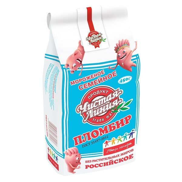 Мороженое пломбир Чистая Линия Семейное ванильный, 450 г