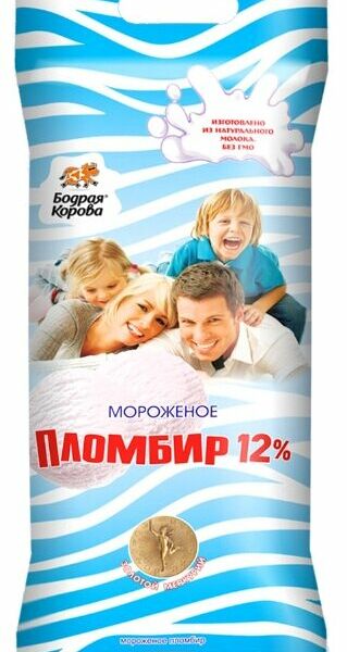 Мороженое Бодрая Корова пломбир, брикет