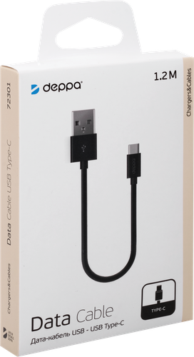 

Дата-кабель Deppa USB – USB-C, USB 2.0, 2.4 A, 1.2 м, черный