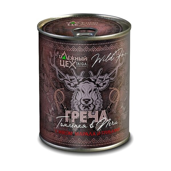 Греча с мясом марала и грибами томлёная в печи, «Таёжный цех», 340 г, Россия