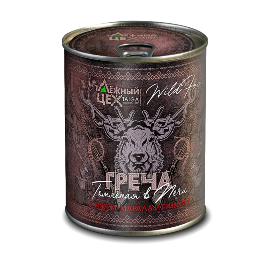 

Греча с мясом марала и грибами томлёная в печи, «Таёжный цех», 340 г, Россия